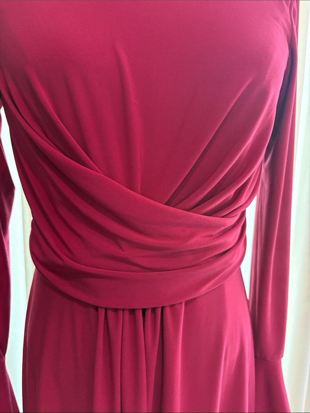 Harper rose women’s Wine bell Long-Sleeve Twist-Waist wrap Midi Dress boat neck - Picture 4 of 11